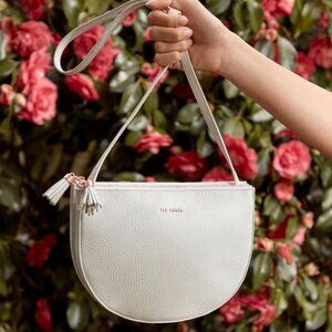 Ted Baker Suzzane Semi Circle CrossBody White Pebbled Leather Bag